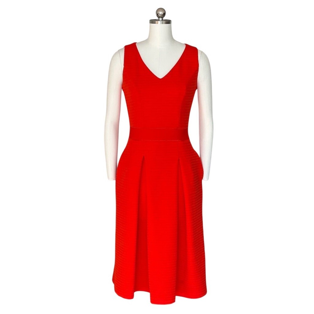 New York & Company Dress Womens XS Red Textured Knit Fit & Flare Midi